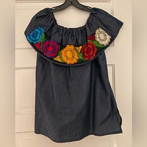 Handmade Floral Embroidered Denim Top